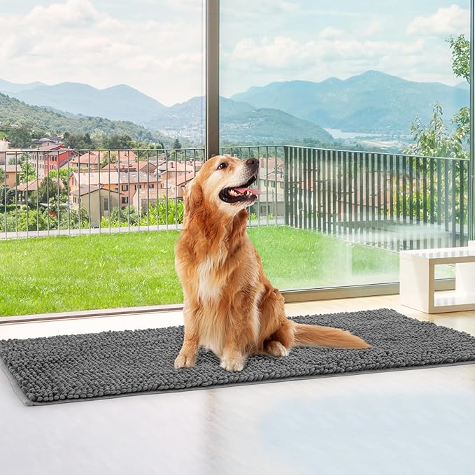 Absorbent Dog Door Mat for Muddy Paws, 72" x 24" Chenille Indoor Mats for Entryway, Trap Dirt Front Door Mat Indoor Entrance Washable Non Slip Soft
