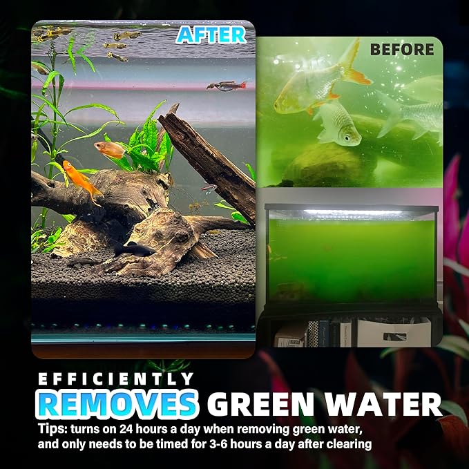 Aquarium U-V Filter 290GPH w/ Scientific Timer for 40-150 Gallon Fish Turtle Tank Internal Filter Bio Sponge Submersible Power Pump w/ Aeration Deodorization Saltwater Freshwater Green Clean Machine