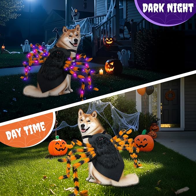 OurWarm Dog Halloween Costume for Large Dogs, 64 LED Furry Giant Dog Spider Costume Funny Pet Halloween Costumes for Big XL Large Breed Pet Party Cosplay Decor(Orange)