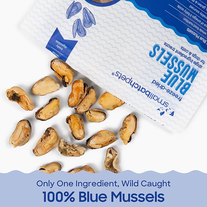 smallbatch Pets Freeze Dried Cat & Dog Treats, 2oz - 100% Blue Mussels, Organic High Protein Treats, Omega 3 Fatty Acids, Gluten Free, Grain Free, Made in The USA, Ethically Sourced, Single Protein