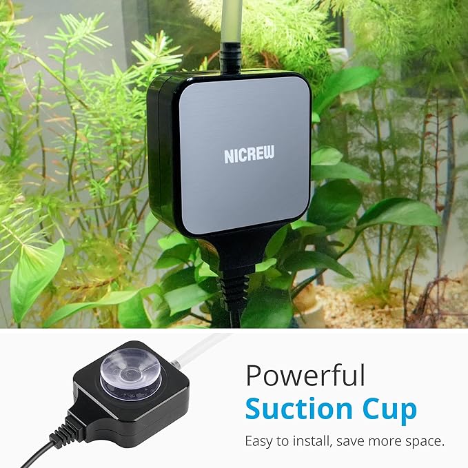 NICREW Nano Silent Aquarium Air Pump Black, Aquarium Aerator with Accessories for UP to 20 Gallon Fish Tank, Super Quiet, 0.6 L/min, 1.5 Watts