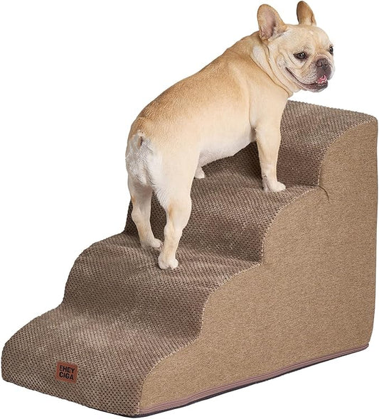 EHEYCIGA Curved Dog Stairs Ramp for High Beds 19.7" H, 4-Step Dog Steps for Small Dogs and Cats, Pet Stairs for High Bed Climbing, Non-Slip Balanced Pet Step Indoor, Camel