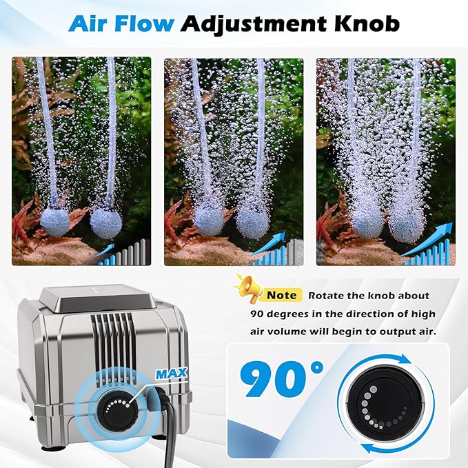 hygger 5W/8W Aquarium Air Pump: Powerful Adjustable Fish Tank Air Pump, Dual Outlets Oxygen Aerator, Oxygen Pump for Up to 200 Gallons Aquariums, for Freshwater, Saltwater, Hydroponics