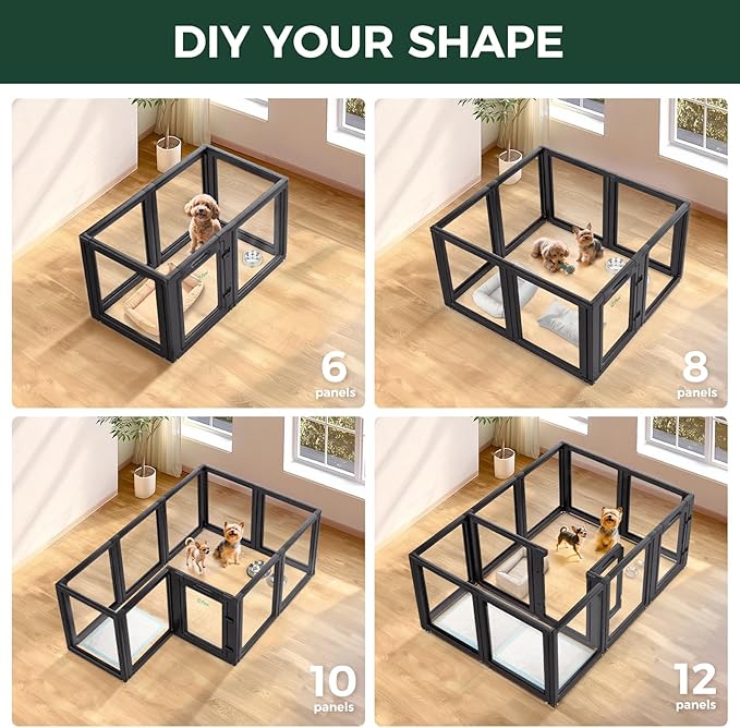 FXW AuraSpace Acrylic Indoor Unleashed Dog Playpen for Puppies and Small Dogs, 24 Inch, 6 Panels, Black
