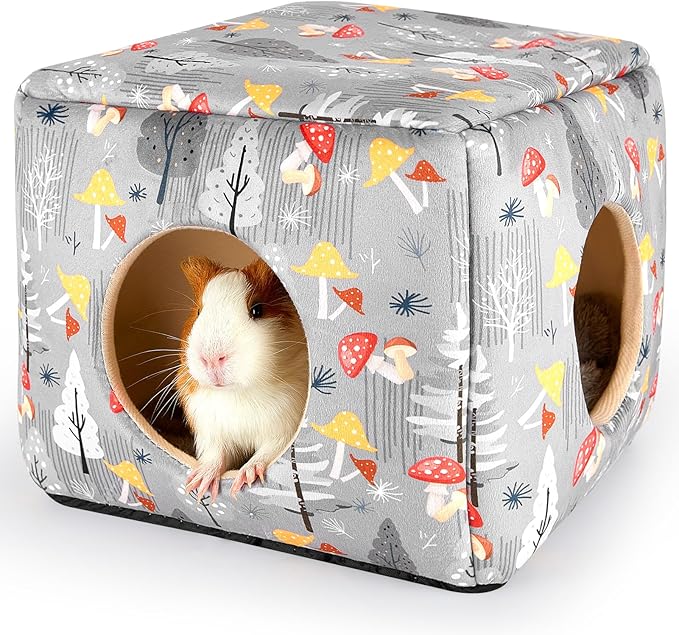 Bienbee Guinea Pig Hideout, Washable Guinea Pigs House Cozy Guinea Pigs Bed for Small Pet Bunny/Rabbit/Hamster/Chinchilla Guinea Pig Accessories Mushroom