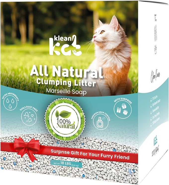 All Natural Clumping Cat Litter – Multiple Scents – Low Dust, Odor Control – (Marseille Soap) 18 lb - Surprise Toy Inside