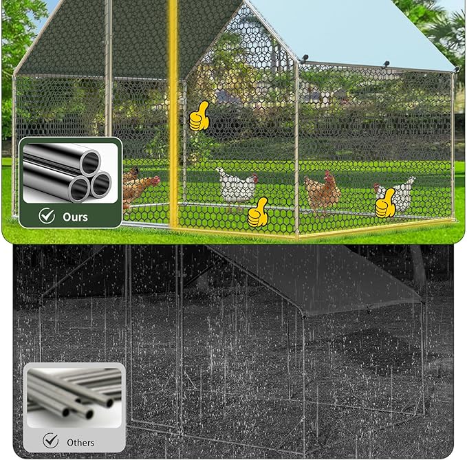 4ever2buy Large Metal Chicken Coop with Run Walk-in Poultry Cage Chicken Runs House Pen Cage Spire Roofed Chicken Coops with Anti-Ultraviolet Cover for Outdoor Backyard Farm Use 9.5’Lx24.9’Wx6.4’H