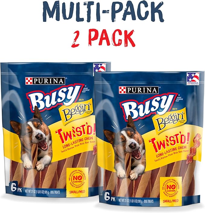 Purina Busy With Beggin' Made in USA Facilities Small/Medium Breed Dog Treats, Twist'd - (Pack of 2) 6 ct. Pouches