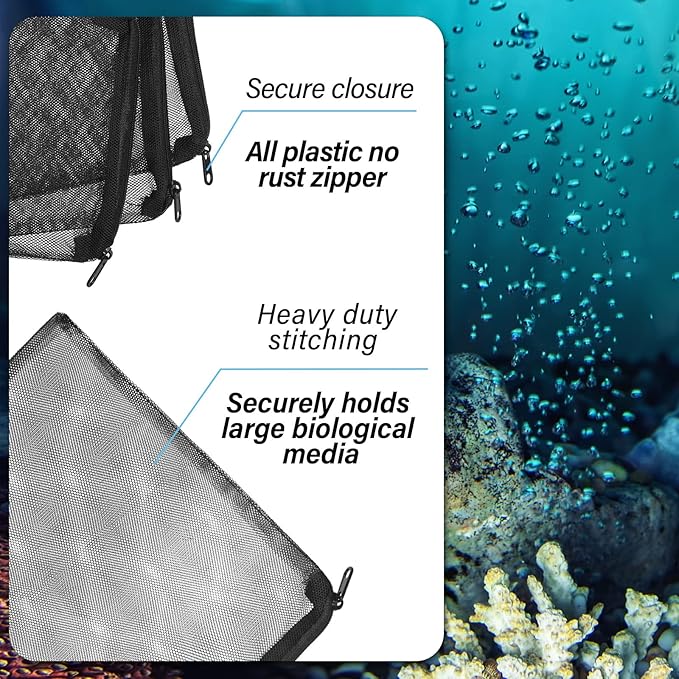 CHENGU 300 Pieces Black Bio Balls for Aquarium 1.02 Inch Internal Bioballs with 5 Pieces Aquarium Filter Media Bags with Zipper for Fish Tank Pond