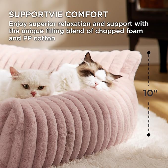 Bedsure Cute Cat Couch for Pets - Fluffy Small Dog Sofa with Premium Soft Corduroy Fleece, Pet Sofa with Removable Washable Cover, Supportive Dog Couch Bed for Small Medium Dogs, 30inch, Blush Pink
