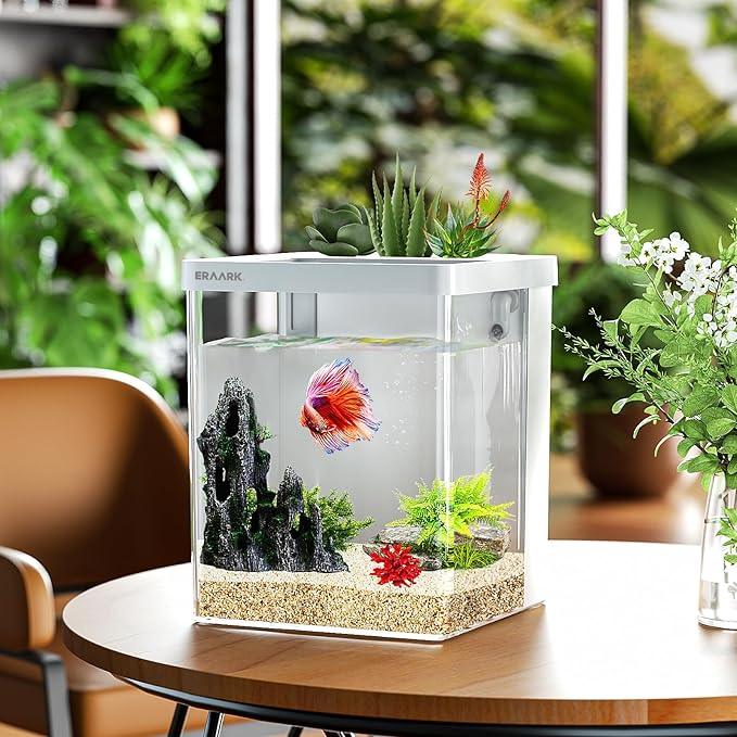 Smart Betta Fish Tank 1.5 Gallon Aquarium kit self Cleaning, Filter LED Light, Water Pump