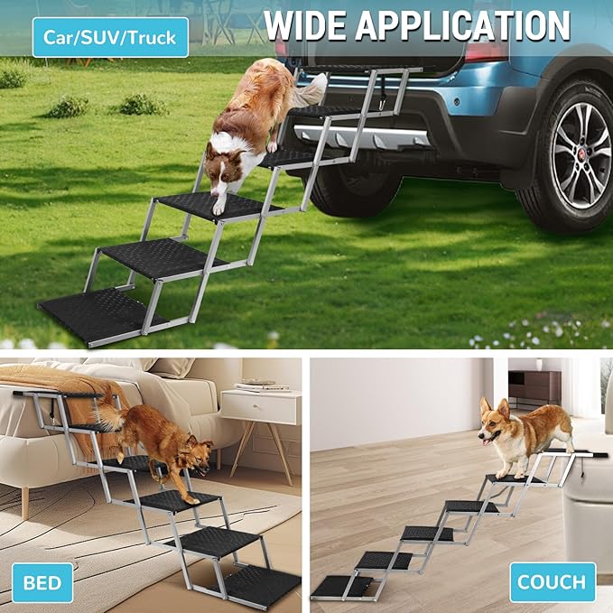 Extra Wide Dog Stairs for Large Dogs,Dog Ramps for Cars,Portable Folding Doggy Stairs for Cars,SUV,Trucks,Pet Ramp with Non-Slip Surface,Pet Steps Supports Up to 250 lb,6 Steps