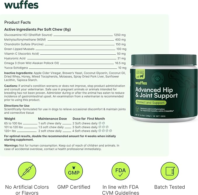 Wuffes Hip and Joint Supplement for Large Breeds and 23-in-1 Multivitamin Bundle