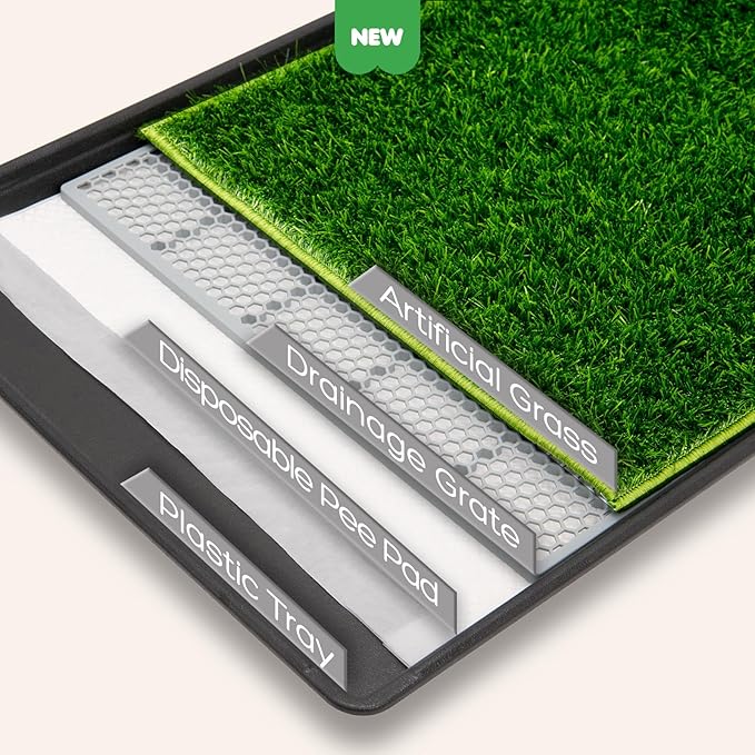 Dog Grass Pad with Tray, 45×34in XL Litter Box, 2×Grass Pad for Dogs Potty Washable, Thick Soft Odor-Free Hemmed Dog Pee Grass, Indoor Potty Training Balcony