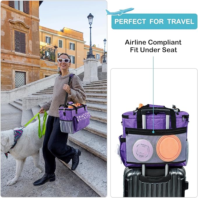 Dog Travel Bag, Airline Approved Dogs Bags for Traveling, 2 Dog 's Food Travel Container and Collapsible Bowls, Weekend Pet Travel Bags (X-Large)