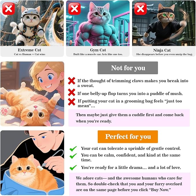 Cinf Cat Bathing Bag, Breathable Mesh Anti Scratch Adjustable Cat Grooming Bag for Nail Trimming, Bathing Soft Cat Washing Bag(Orange Blue) M