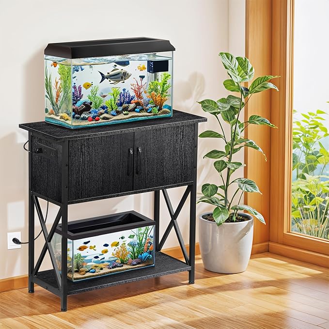 ZENY 20-29 Gallon Fish Tank Stand with Cabinet for Fish Tank Accessories Storage, Metal Double Aquarium Stand, 30.71''L x 12.6''W Tabletop, 330LBS Capacity