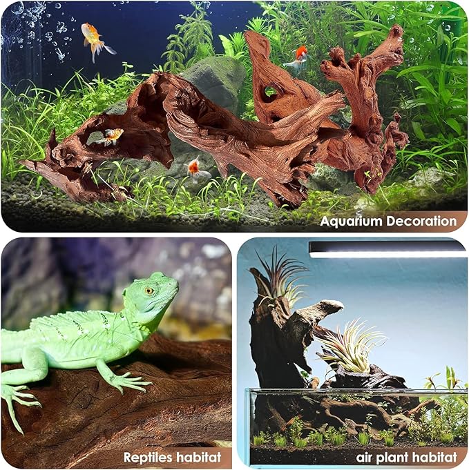 Natural Large Aquarium Driftwood for Fish Tanks & Reptile Terrariums – 100% Safe Fish Tank Decorations, Unique Twisted Branches 1-Piece 13-17 Inch Low Tannin, Easy to Sink