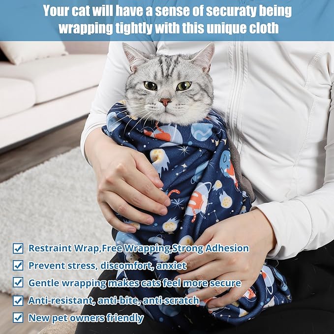Cat Grooming Wrap,Anti-Escape Cat Wrap for Grooming,Self-Adherent Soft Cat Blanket to Wrap,Anti-Bite,Clip Nails,Anti-Scratch,Cat Calming Wrap,Cat Burrito Wrap,Swaddle Wrap Pet Tool Large Size