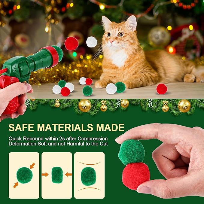 Cat Toy Set (2+60) - Pom Pom Balls & Launchers, Interactive Enrichment Toys