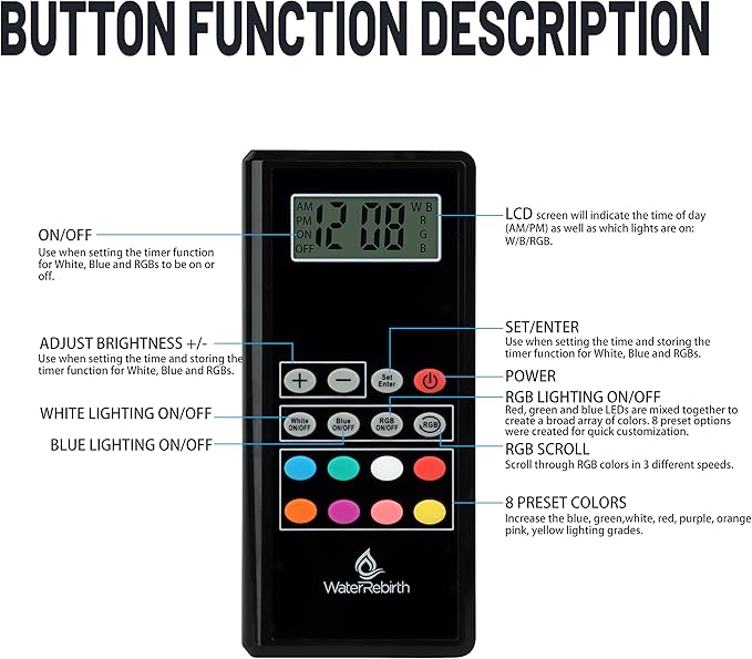 WaterRebirth Aquarium LED Light Fish Tank Light (24-30”)