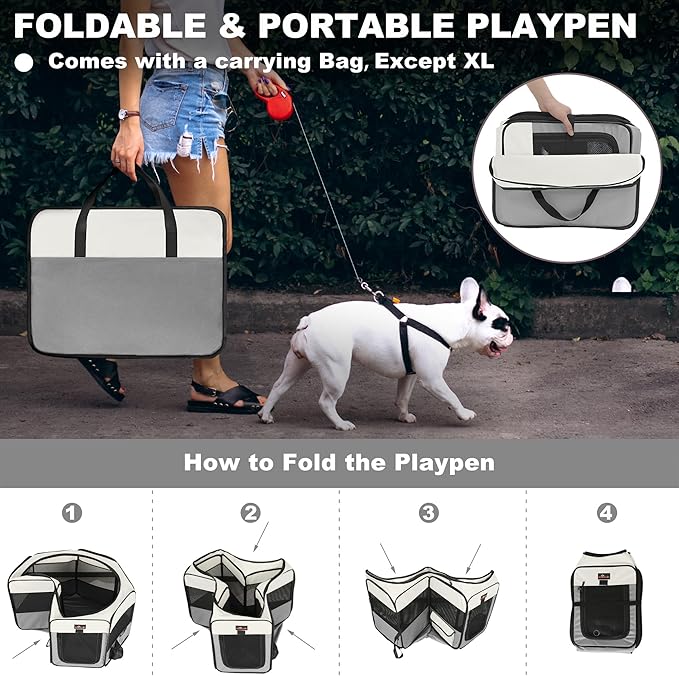 Aivituvin Dog Playpen Foldable Pet Play Pens with Carrying Bag for Cat, Puppies, Rabbits, Chickens, Durable Portable Pet Tent for Travel Camping Indoor/Outdoor Grey S
