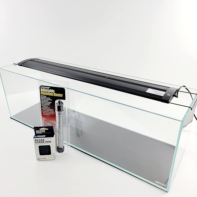 Lifegard Aquatics 6 Gallon Long Ultra Clear Low Iron Bookshelf Aquarium Kit - Heater, LED Light and Algae pad Included