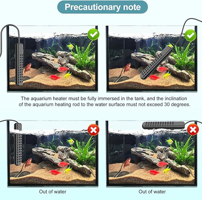 Submersible Aquarium Heater 100W/200W/300W/500W, Fish Tank Heater with high-Temperature Protection and Turtle Tank Heater with Automatic Power-Off When Leaving seawater or Freshwater.