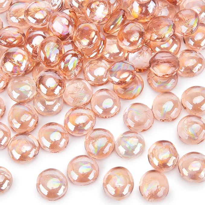 FUTUREPLUSX 1LB Pink Flat Glass Marbles, Vase Fillers Gems Fish Bowl Marbles Decorative Glass Pebbles for Vases Aquarium Floral Smooth Stone