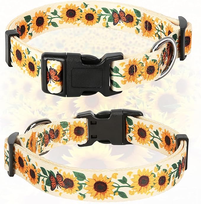 HEELE Dog Collar, Adjustable Soft Dog Collar for Small Medium Large Dogs,Sunflower Floral Patterned Puppy Collars with Quick Release Buckle Sunflower Yellow M Length 13.39''-20.87''