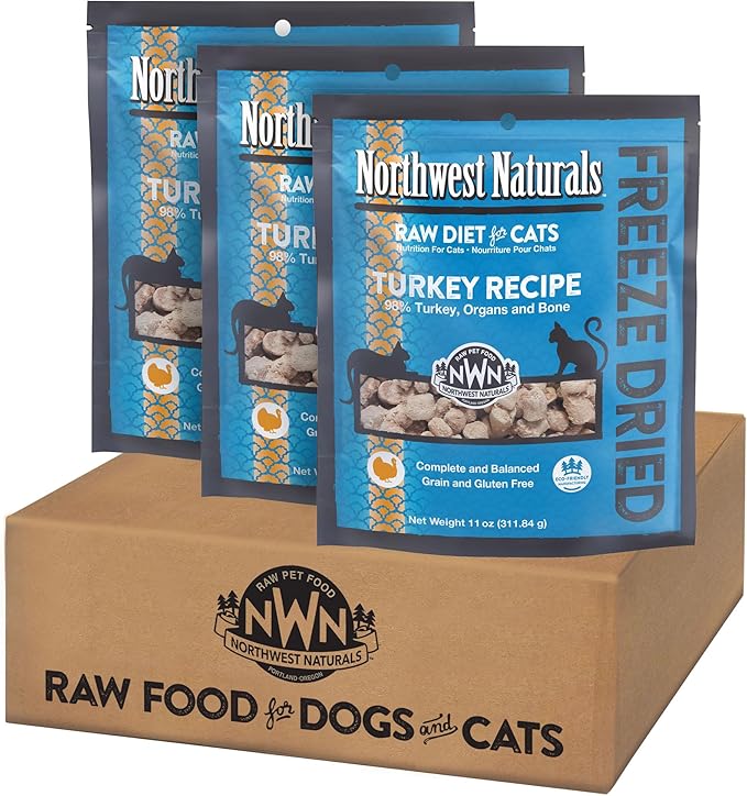 Northwest Naturals Freeze-Dried Turkey Cat & Kitten Food – Bite-Sized Nibbles – Healthy, Limited, Human-Grade Ingredients, All-Natural, High-Protein Raw Diet – Complete & Balanced – 11 oz (Pack of 3)
