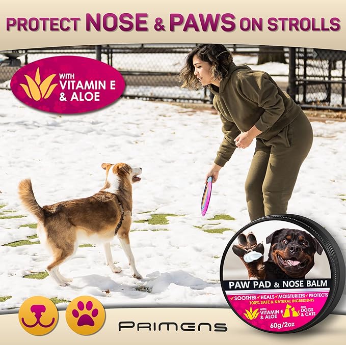 Dog Paw Balm for Dry Cracked Paws – Lick-Safe Moisturizer and Organic Paw Wax with Aloe & Vitamin E – Hot Pavement and Winter Snow Protection – Nose Safe – for All Breeds