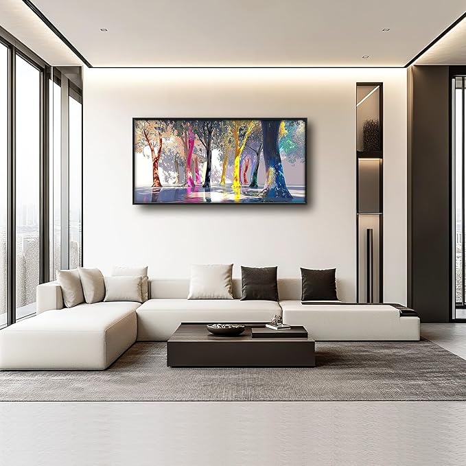 Framed Large Trees Wall Art for Living Room, Oversized Abstract Forest Wall Decor Colorful Nature Canvas Painting Modern Artwork Home Decoration for Living Room Bedroom Dining Room Office 60"x30"