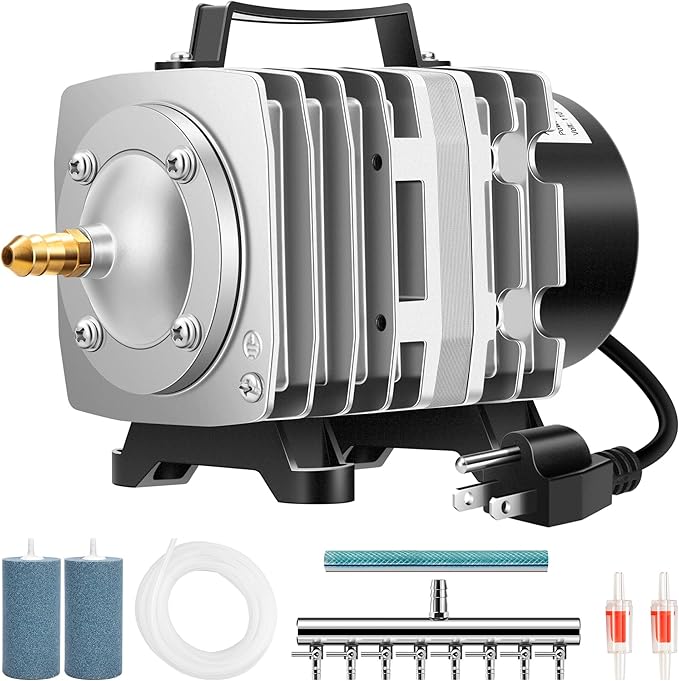 VIVOSUN Air Pump Kit, with 40 W 1110 GPH Commercial Air Pump, 8-Way Splitter, 2 Pcs Air Stones, 25 ft Air Tubing, 2 Pcs Check Valves, for Aquarium, Fish Tank & Hydroponics