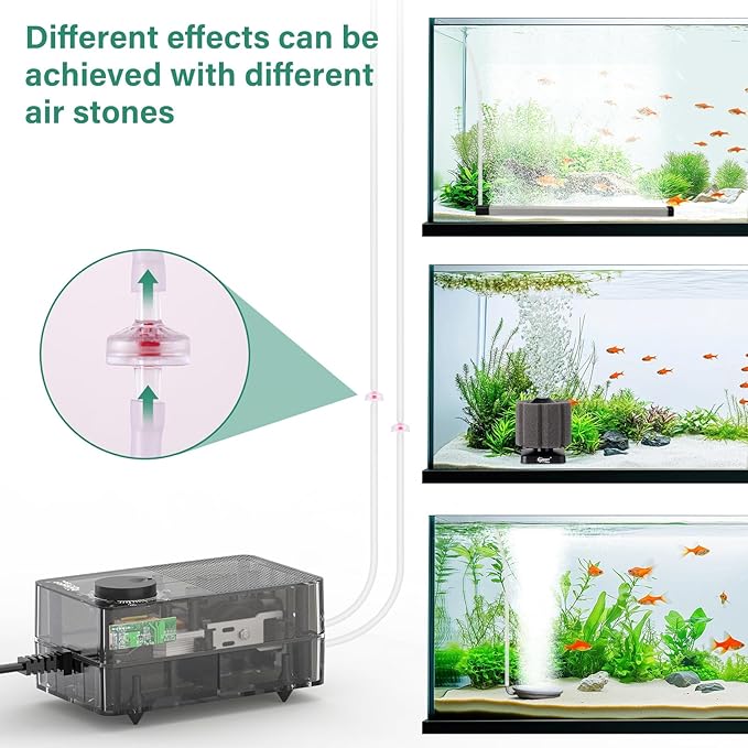 hygger See-Through Air Pump for Aquarium: Adjustable Oxygen Pump，Silent Powerful Aerator Pump 2.5W 2 Air Outlets Ultra Silent for Small Medium Fish Tank,Hydroponic Systerm, Household Commercial Use