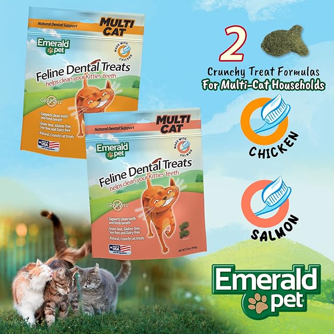 Feline Dental Treats — Tasty and Crunchy Cat Dental Treats Grain Free — Natural Dental Treats to Clean Cat Teeth, Freshen Breath, Reduce Plaque and Tartar Buildup — Salmon Treats, 32 oz (32 oz)