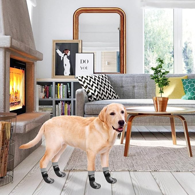 BEAUTYZOO Anti-Slip Dog Socks,Dog Shoes for Hot/Cold Pavement,Paw Protectors with Grips 3 Pairs for Puppy Small Medium Large Senior Old Dogs,Dog Socks to Prevent Licking & Hardwood Floor Protection