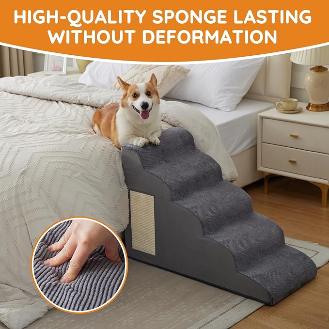 Dogs Steps for Bed, Dog Stairs for Small Dogs, 2-Step Dog Ramp for Bed, Couch, Sofa, and Chairs, Non-Slip Bottom Design, Cat Scratching, High Density Foam Portable Pet Step, Indoor, Grey