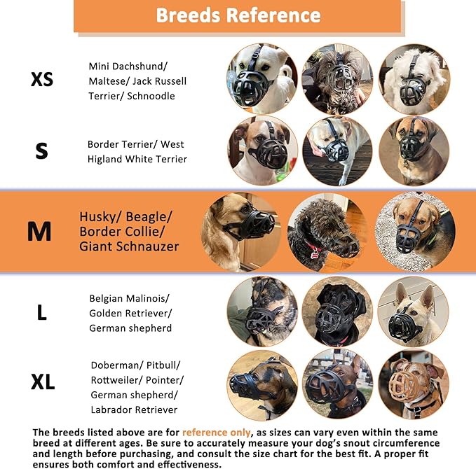 BARKLESS Dog Muzzle, Basket Muzzle for Biting, Chewing and Scavenging, Humane Cage Mouth Cover, Perfect for Grooming and Training Small, Medium, Large Aggressive Reactive Dogs (M, Black)