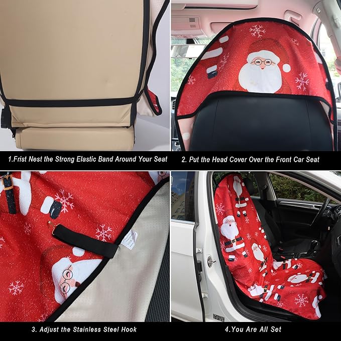Car Seat Cover Protector Front Seats,for Gym Workout,Running,Swimming,Beach and Hiking,Waterproof Sweat Towel Bucket Seat Covers for Cars SUV Trucks (Santa Claus, 2Pcs)