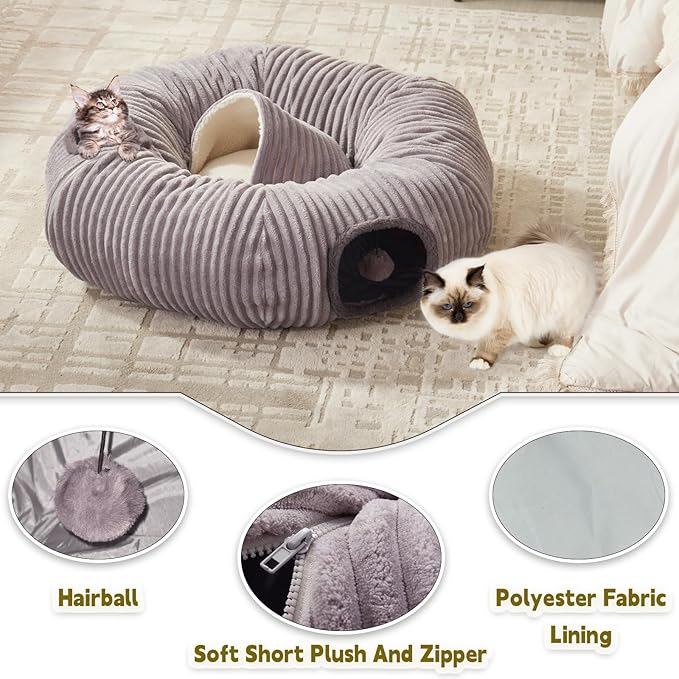 Cat Tunnel Bed for Indoor Cats,Cat Donut Tunnel Toy with Washable Circle Cushion,Blackout Tent, Multifunctional Playground Toys Hideplace for Kitty, Kitten, Rabbit,Ferret