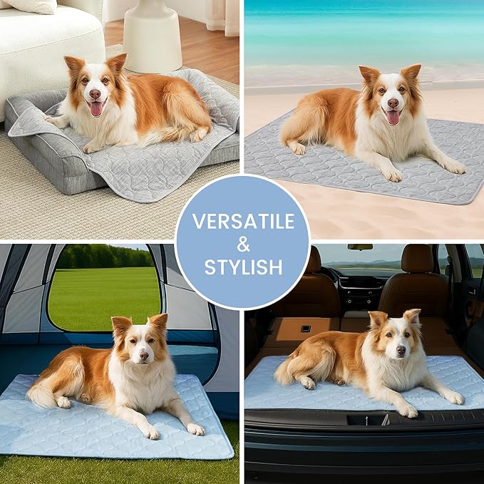 Cozy Bliss Leakproof Cooling Blanket for Small Dogs, Q-Max>0.4, Durable & Washable Dog Cooling Mat for Hot Weather, Soft Pet Throw & Couch Protector for Puppies & Cats, 25x35 Inch, Heather Silver Grey