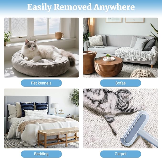 4 in 1 Multifunctional Reusable Pet Hair Remover Brush,Dog & Cat Hair Remover Tool for Couch,Bedding & Carpet,Washable Fur Remover with Dual-Sided Cleaning Brush
