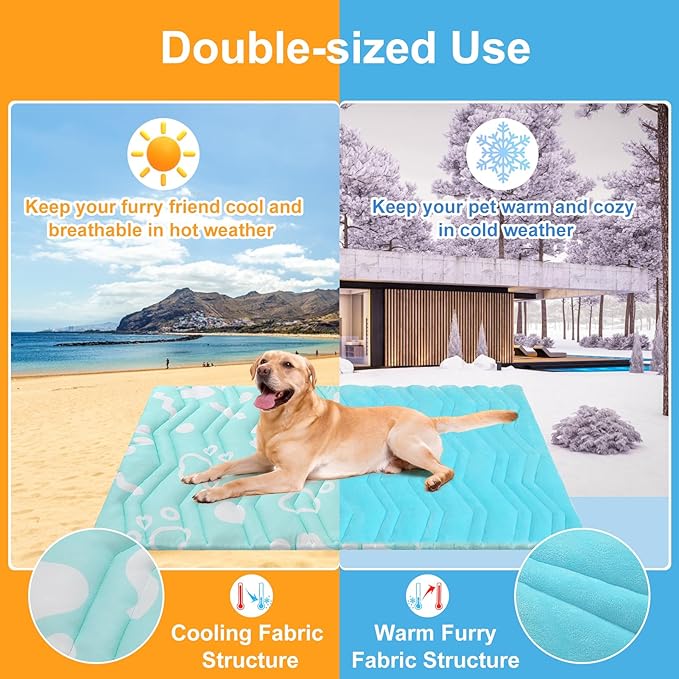 BEAUTYZOO Upgrade Dog Cooling Mat Extra Large, Reversible Self-Cooling Mat for Dogs, Thicken Pet Ice Cool Pad Blanket for Summer Kennel Sofa Bed Floor Car Seat, Machine Washable&Foldable, 48"x28"
