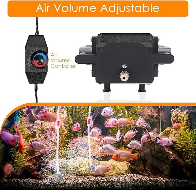 AquaMiracle 6/8/16W Quiet Fish Tank Air Pump 200/317/475GPH High Pressure Aquarium Air Pump Commercial Air Pump Pond Aerator Bubbler Hydroponics Air Pump