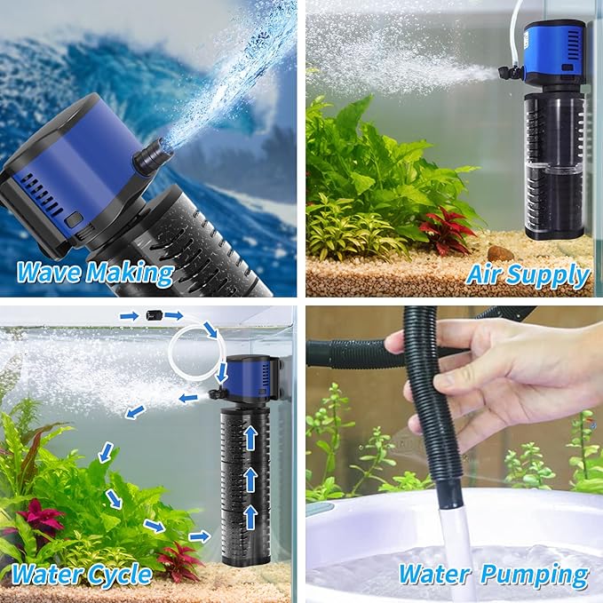 TARARIUM Aquarium Filter 400GPH for 55-75 Gallon Fish Tank, Biochemical Quiet Submersible Internal Powerful Pump Air Supply, Wave Maker 4 in 1, Small Ponds, Saltwater & Freshwater Crystal Clear