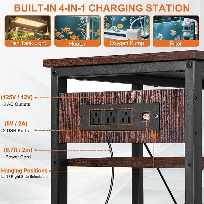 ZENY 20-29-37 Gallon Fish Tank Stand with 3-Tier Adjustable Storage Shelves and Power Outlet, Reptile Tank Stand, 30.7" L*13.7" W Tabletop, 400LBS Capacity