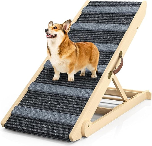 Dog Ramp for Bed, 6 Adjustable Height from 13.8" to 25.6", Folding Portable Wooden Pet Ramp for Small Dogs - Non-Slip High Traction Dog Ramp for High Bed Couch and Car Up to 200lbs