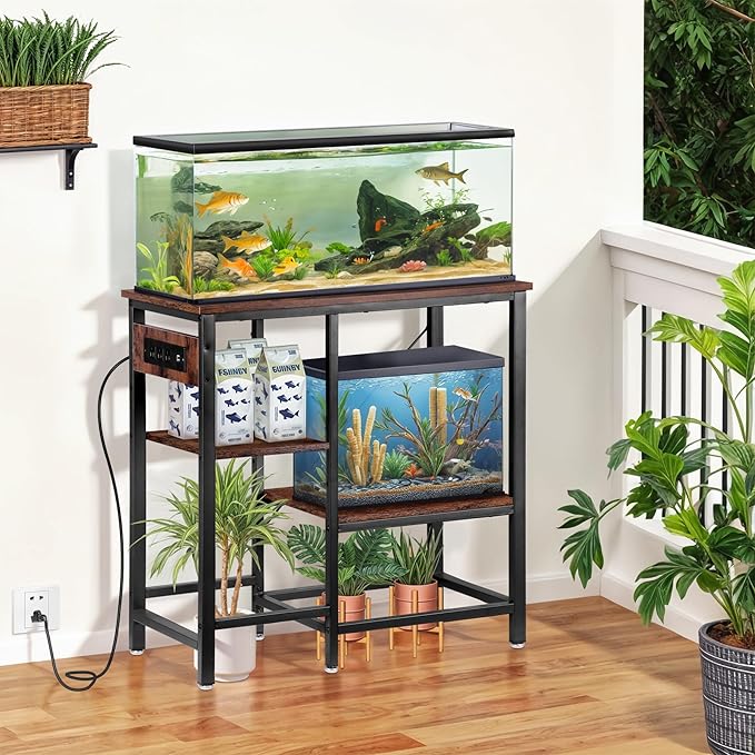 ZENY 20-29-37 Gallon Fish Tank Stand with 3-Tier Adjustable Storage Shelves and Power Outlet, Reptile Tank Stand, 30.7" L*13.7" W Tabletop, 400LBS Capacity