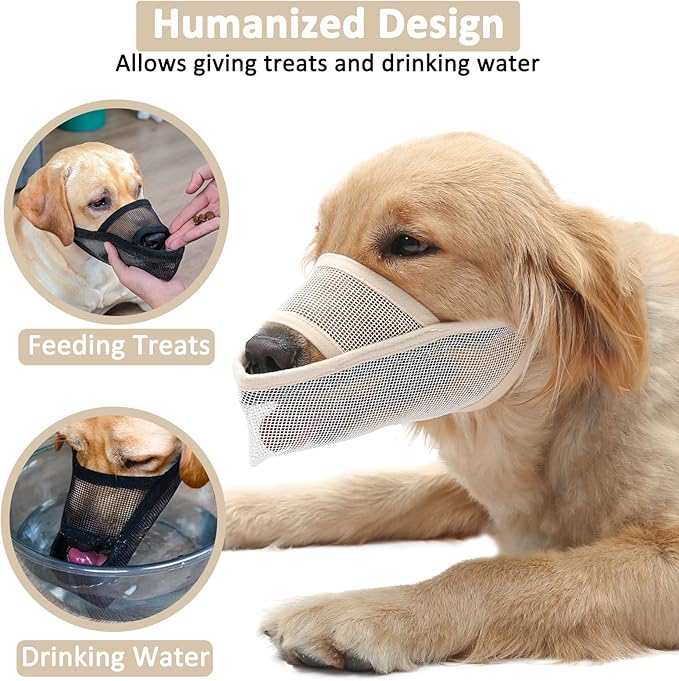 Crazy Felix Nylon Dog Muzzle for Small Medium Large Dogs, Air Mesh Breathable and Drinkable Pet Muzzle for Anti-Biting Anti-Barking Licking (L, Beige)